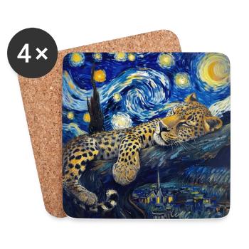 leopard, van gogh, sternennacht, geschenk - Untersetzer (4er-Set) - Weiß - Vorne