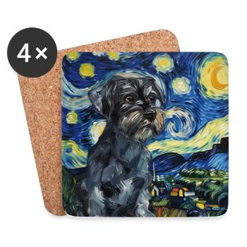 Zwergschnauzer, hund, van gogh, sternennacht - Untersetzer (4er-Set) - Weiß - Vorne