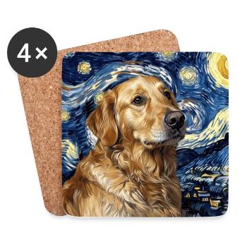 Golden retriever, chien, van gogh, nuit étoilée - Dessous de verre (lot de 4) - blanc - Devant