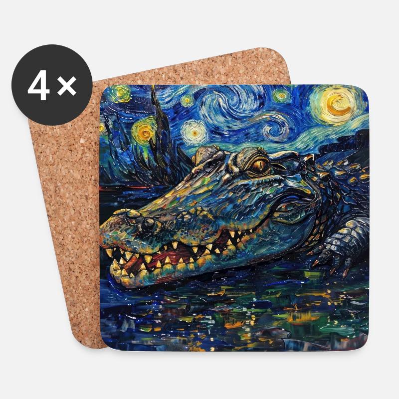 krokodile, alligator, Van Gogh, Geschenk - Untersetzer (4er-Set) - Weiß