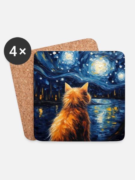 Katze, katzenmotiv - Untersetzer (4er-Set) - Weiß