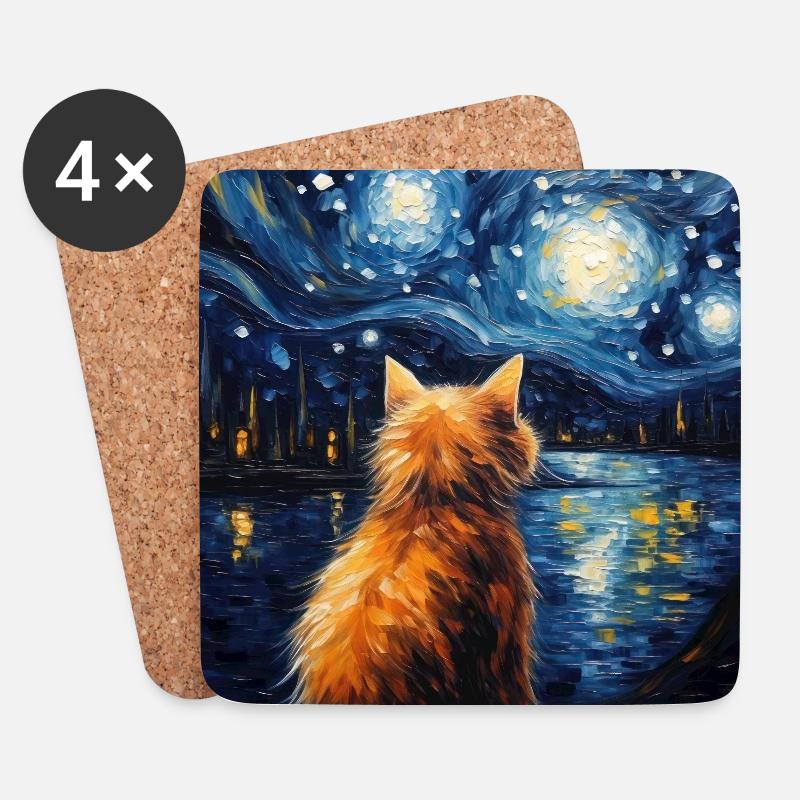 Katze, katzenmotiv - Untersetzer (4er-Set) - Weiß