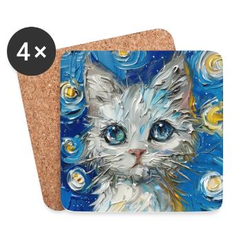 Katze, katzenmotiv - Untersetzer (4er-Set) - Weiß - Vorne