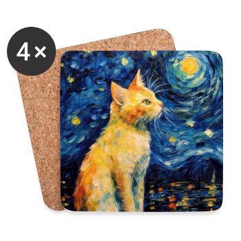 Katze, katzenmotiv - Untersetzer (4er-Set) - Weiß - Vorne