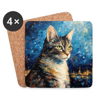 Chat, Motif De Chat - Dessous de verre (lot de 4) - blanc - Devant