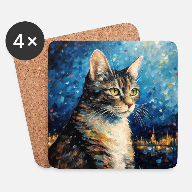 Katze, katzenmotiv - Untersetzer (4er-Set) - Weiß