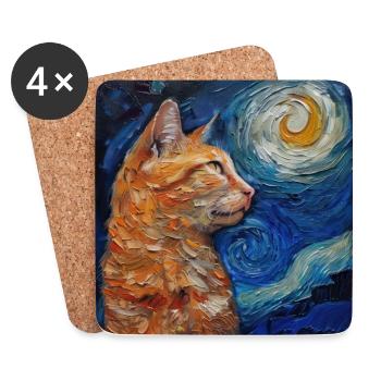 Chat, Motif De Chat - Dessous de verre (lot de 4) - blanc - Devant