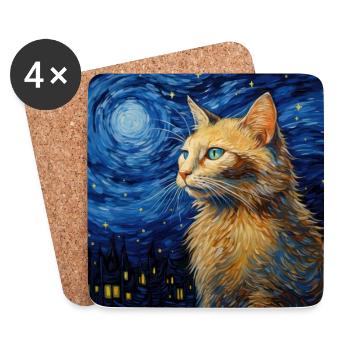 Chat, Motif De Chat - Dessous de verre (lot de 4) - blanc - Devant