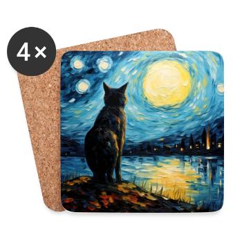 Katze, katzenmotiv - Untersetzer (4er-Set) - Weiß - Vorne