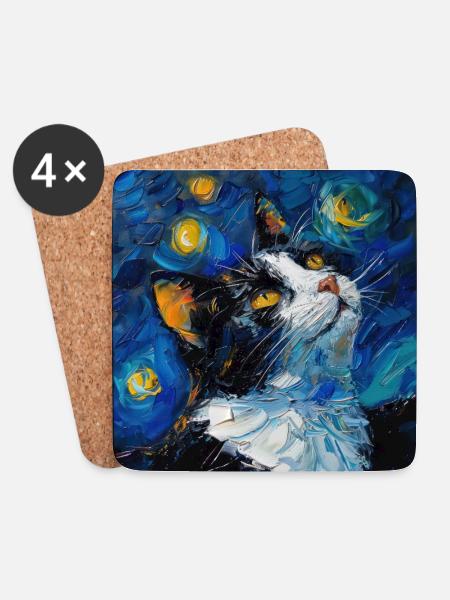 Katze, katzenmotiv - Untersetzer (4er-Set) - Weiß