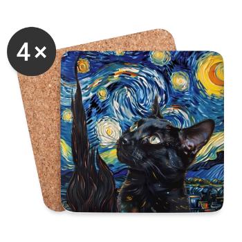 Cat, Cat Motif, Van Gogh, Starry Night - Coasters (set of 4) - white - Front