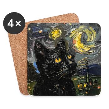 Cat, Cat Motif, Van Gogh, Starry Night - Coasters (set of 4) - white - Front