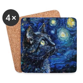 Cat, Cat Motif, Van Gogh, Starry Night - Coasters (set of 4) - white - Front