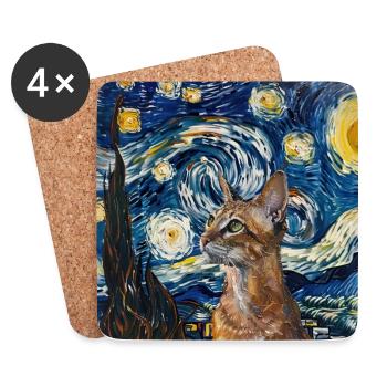 Cat, Cat Motif, Van Gogh, Starry Night - Coasters (set of 4) - white - Front