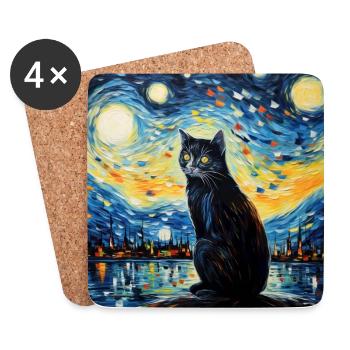 Chat, Motif De Chat - Dessous de verre (lot de 4) - blanc - Devant