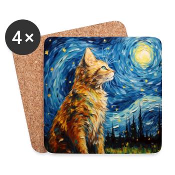 Cat, Cat Motif - Coasters (set of 4) - white - Front