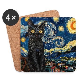 Cat, Cat Motif - Coasters (set of 4) - white - Front