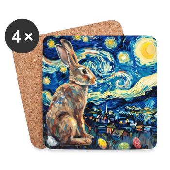 lapin de Pâques, Pâques, lapin, joyeuses Pâques, oeufs de Pâques - Dessous de verre (lot de 4) - blanc - Devant
