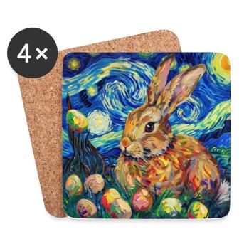 lapin de Pâques, Pâques, lapin, joyeuses Pâques, oeufs de Pâques - Dessous de verre (lot de 4) - blanc - Devant