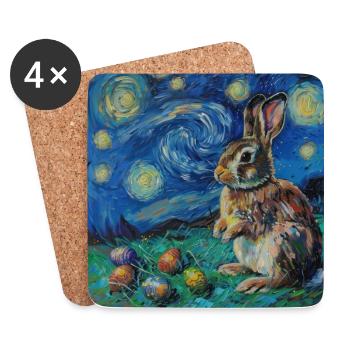 lapin de Pâques, Pâques, lapin, joyeuses Pâques, oeufs de Pâques - Dessous de verre (lot de 4) - blanc - Devant
