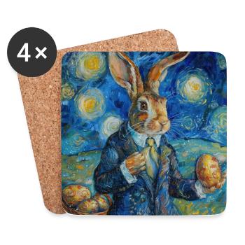 lapin de Pâques, Pâques, lapin, joyeuses Pâques, oeufs de Pâques - Dessous de verre (lot de 4) - blanc - Devant