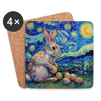 lapin de Pâques, Pâques, lapin, joyeuses Pâques, oeufs de Pâques - Dessous de verre (lot de 4) - blanc - Devant