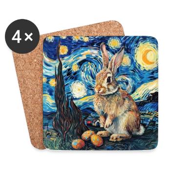 lapin de Pâques, Pâques, lapin, joyeuses Pâques, oeufs de Pâques - Dessous de verre (lot de 4) - blanc - Devant