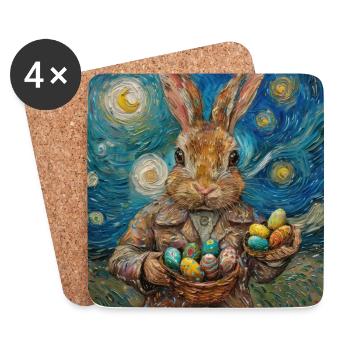 lapin de Pâques, Pâques, lapin, joyeuses Pâques, oeufs de Pâques - Dessous de verre (lot de 4) - blanc - Devant