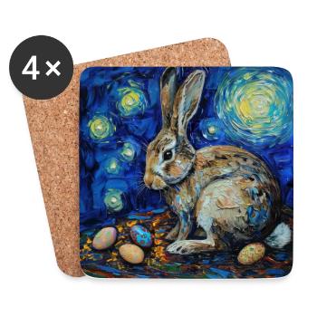lapin de Pâques, Pâques, lapin, joyeuses Pâques, oeufs de Pâques - Dessous de verre (lot de 4) - blanc - Devant