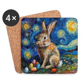 lapin de Pâques, Pâques, lapin, joyeuses Pâques, oeufs de Pâques - Dessous de verre (lot de 4) - blanc - Devant