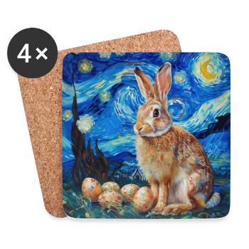 lapin de Pâques, Pâques, lapin, joyeuses Pâques, oeufs de Pâques - Dessous de verre (lot de 4) - blanc - Devant