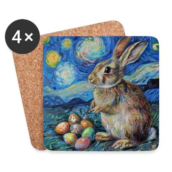lapin de Pâques, Pâques, lapin, joyeuses Pâques, oeufs de Pâques, - Dessous de verre (lot de 4) - blanc - Devant