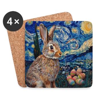 lapin de Pâques, Pâques, lapin, joyeuses Pâques, oeufs de Pâques - Dessous de verre (lot de 4) - blanc - Devant