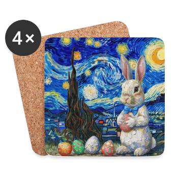 lapin de Pâques, Pâques, lapin, joyeuses Pâques, oeufs de Pâques - Dessous de verre (lot de 4) - blanc - Devant
