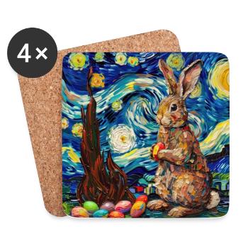 lapin de Pâques, Pâques, lapin, joyeuses Pâques, oeufs de Pâques - Dessous de verre (lot de 4) - blanc - Devant
