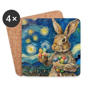 lapin de Pâques, Pâques, lapin, joyeuses Pâques, oeufs de Pâques - Dessous de verre (lot de 4) - blanc - Devant