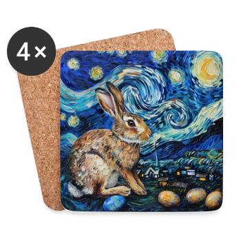 lapin de Pâques, Pâques, lapin, joyeuses Pâques, oeufs de Pâques - Dessous de verre (lot de 4) - blanc - Devant
