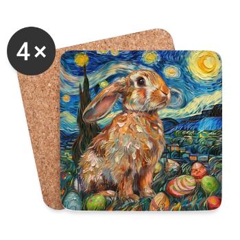 lapin de Pâques, Pâques, lapin, joyeuses Pâques, oeufs de Pâques - Dessous de verre (lot de 4) - blanc - Devant