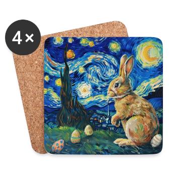 lapin de Pâques, Pâques, lapin, joyeuses Pâques, oeufs de Pâques - Dessous de verre (lot de 4) - blanc - Devant