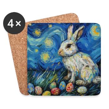 lapin de Pâques, Pâques, lapin, joyeuses Pâques, oeufs de Pâques - Dessous de verre (lot de 4) - blanc - Devant