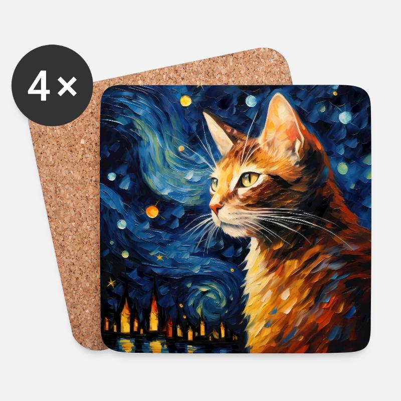 Katze, katzenmotiv - Untersetzer (4er-Set) - Weiß