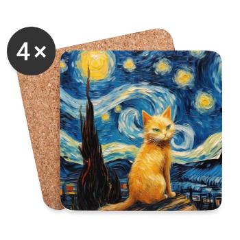 Cat, Cat Motif - Coasters (set of 4) - white - Front