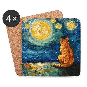 Cat, Cat Motif - Coasters (set of 4) - white - Front