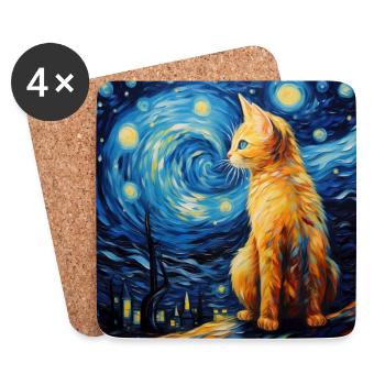 Cat, cat motif - Coasters (set of 4) - white - Front