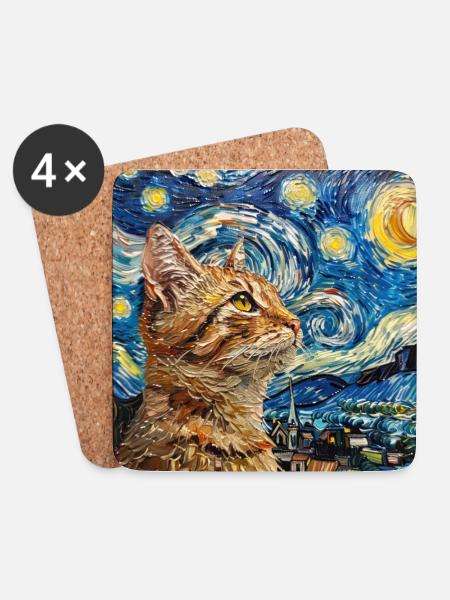Katze, katzenmotiv - Untersetzer (4er-Set) - Weiß