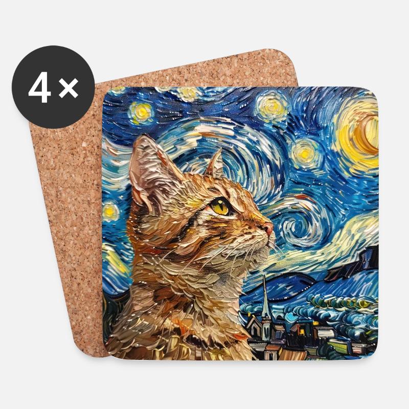 Katze, katzenmotiv - Untersetzer (4er-Set) - Weiß