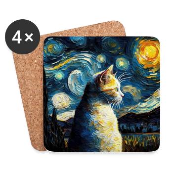 Cat, Cat Motif - Coasters (set of 4) - white - Front
