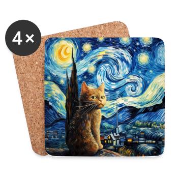 Katze, katzenmotiv - Untersetzer (4er-Set) - Weiß - Vorne