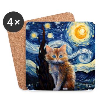 Cat, Cat Motif - Coasters (set of 4) - white - Front