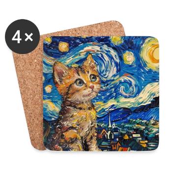 Cat, cat motif - Coasters (set of 4) - white - Front